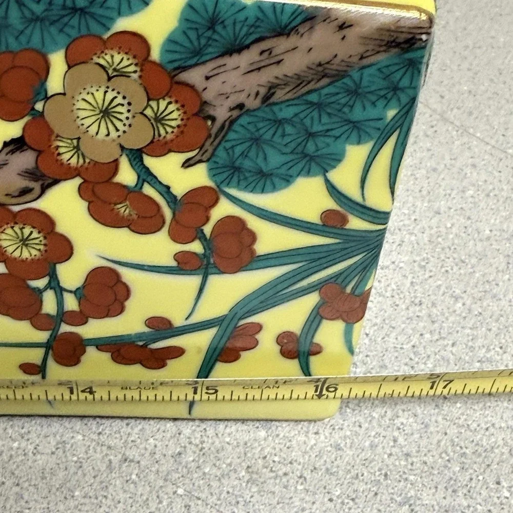Chinese Square Flower Vase Fine Porcelain Hand Glazed Gold Imperial Yellow 16